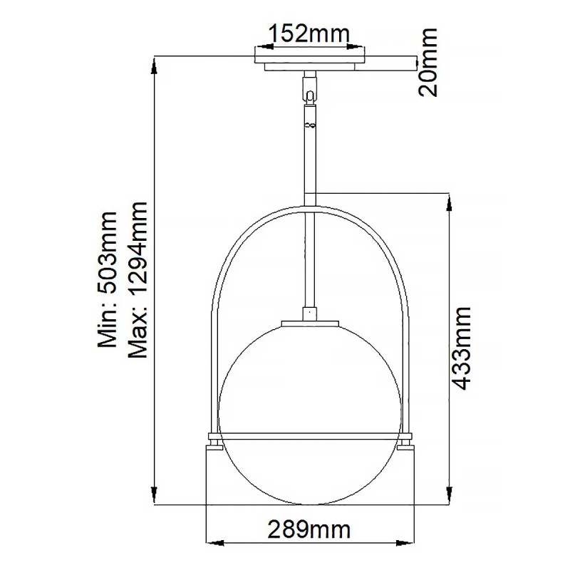 LAMPA WISZĄCA Somerset mosiężna z jednym źródłem światła, szklany kulisty klosz, klasyczny styl, wymiary
