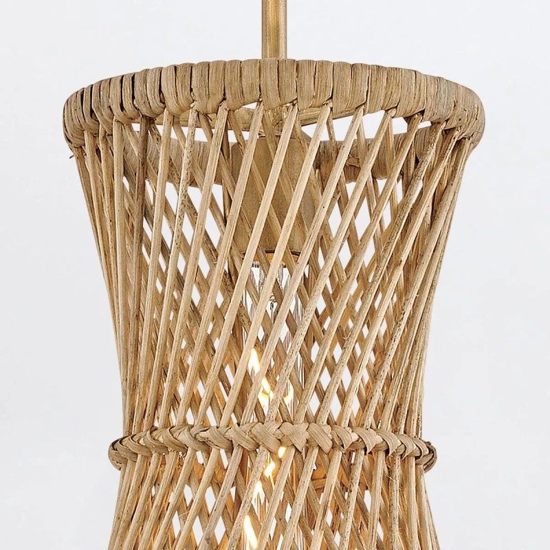 LAMPA WISZĄCA Twyla jednopunktowa, metalowy złoty stelaż, ręcznie tkany klosz z naturalnych traw, nowoczesny, ekskluzywna