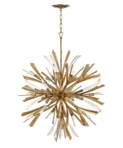 LAMPA WISZĄCA Vida duża z 13 źródłami światła, metalowo-kryształowa oprawa, wykończenie w oksydowanym złocie, klasyczny design