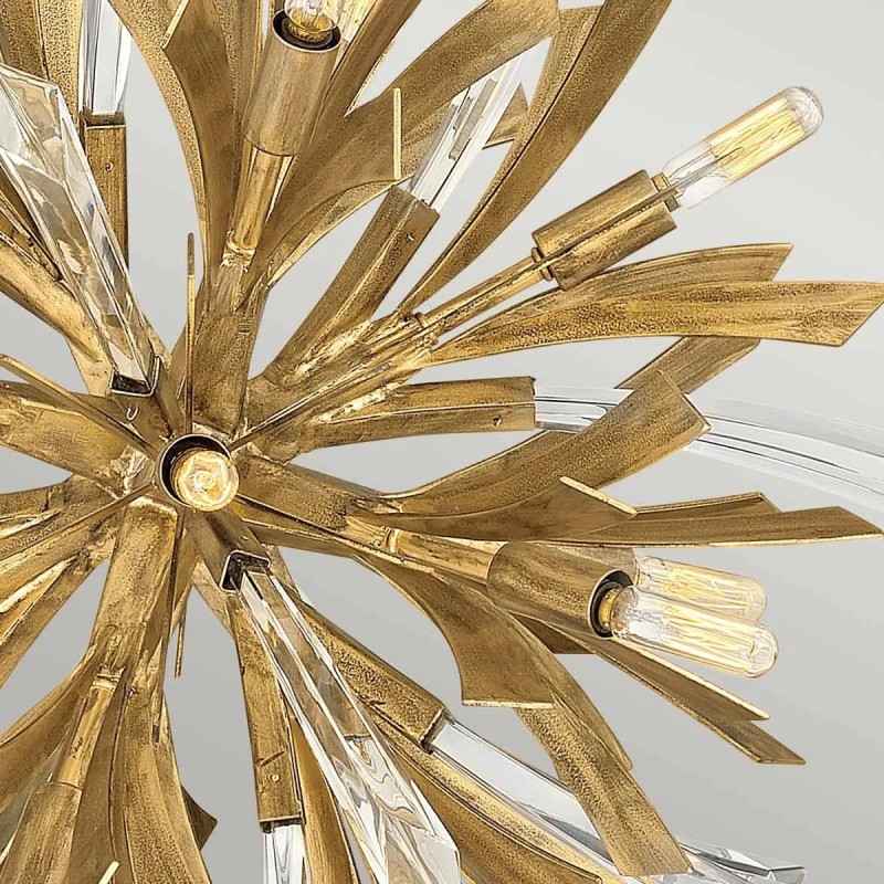 LAMPA WISZĄCA Vida mała z 13 źródłami światła, metalowo-kryształowa oprawa, wykończenie w oksydowanym złocie, klasyczny design, premium
