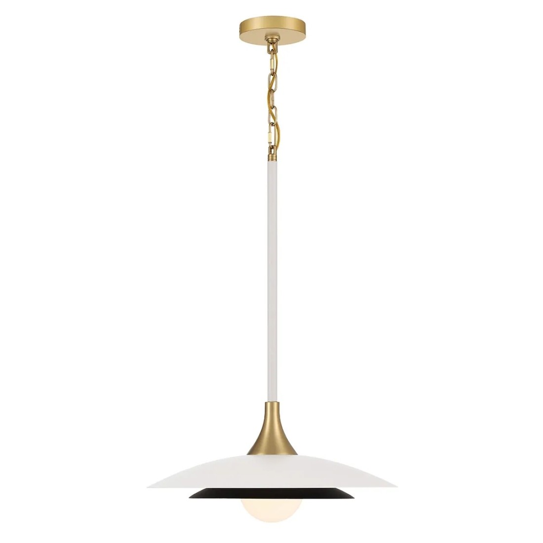 LAMPA WISZĄCA Welsh okrągła, matowe białe szkło z złotymi, metalowymi elementami, nowoczesny styl