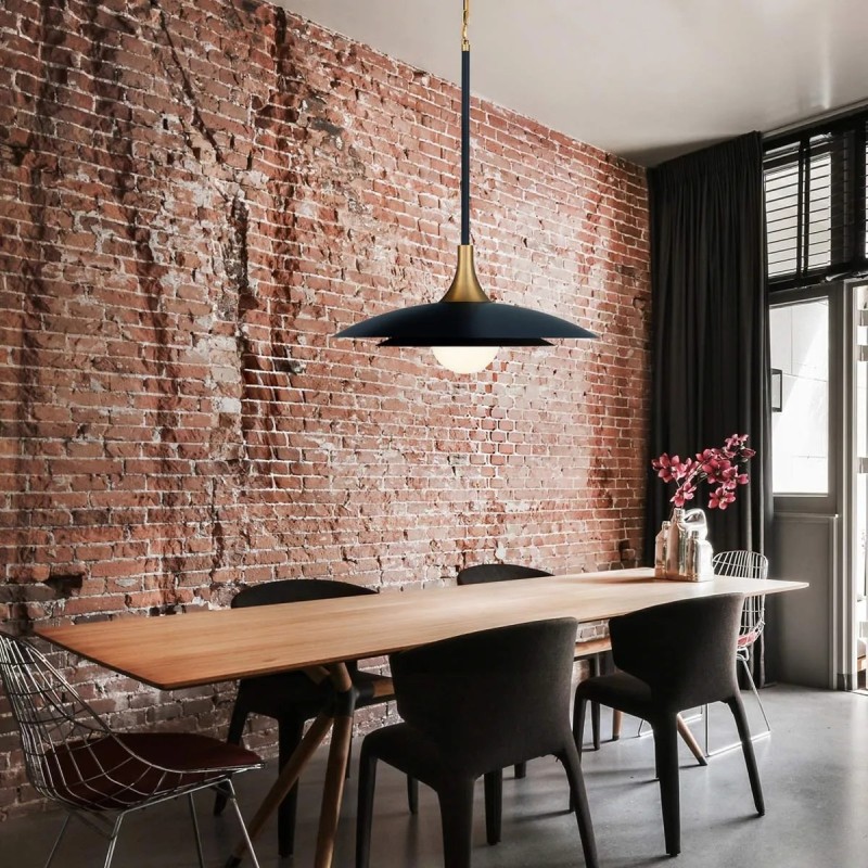 LAMPA WISZĄCA Welsh okrągła, matowe czarne szkło z złotymi, metalowymi elementami, nowoczesny styl, do salonu