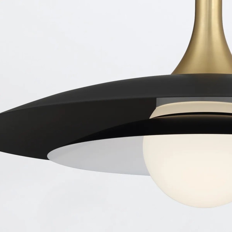 LAMPA WISZĄCA Welsh okrągła, matowe czarne szkło z złotymi, metalowymi elementami, nowoczesny styl, piękna