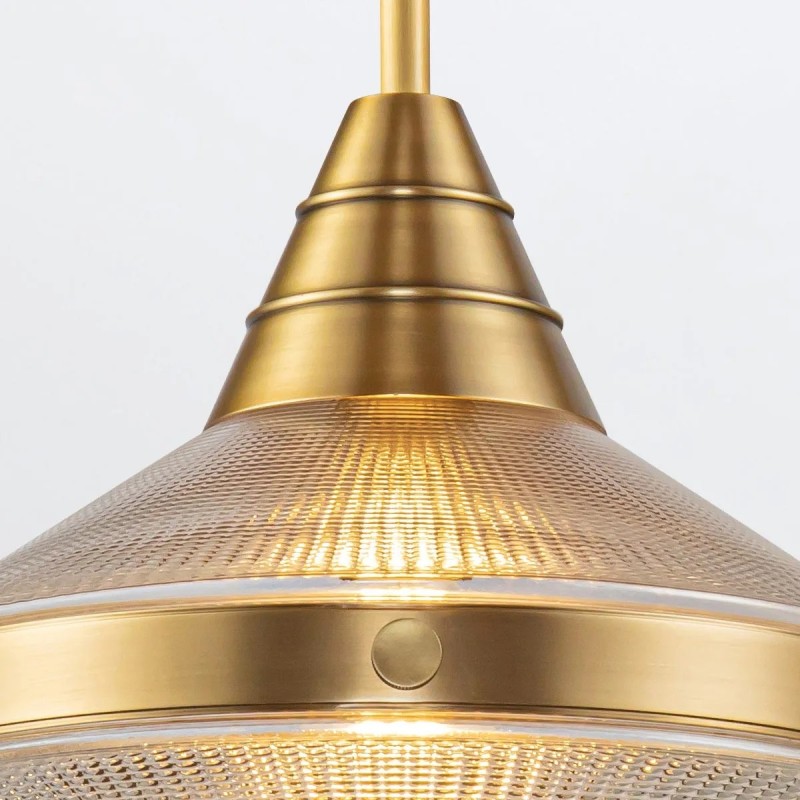 LAMPA WISZĄCA Willard z 1 źródłem światła, metalowy stelaż, szklany klosz w formie stożka, klasyczny styl, mosiężna, ekskluzywna