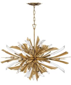 LAMPA WYSPOWA Vida z 13 źródłami światła, metalowo-kryształowa oprawa, wykończenie w oksydowanym złocie, klasyczny design