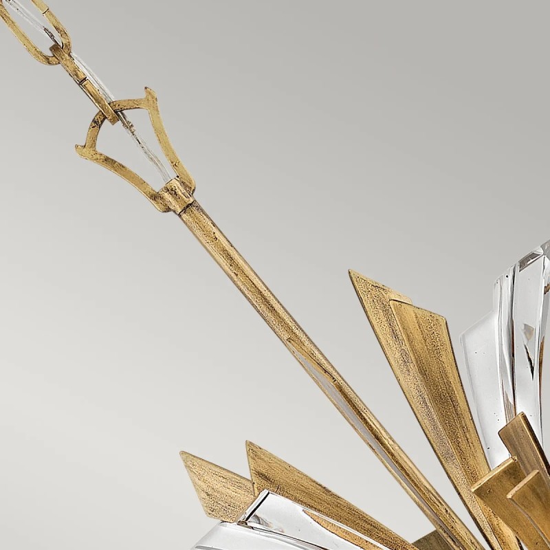 LAMPA WYSPOWA Vida z 13 źródłami światła, metalowo-kryształowa oprawa, wykończenie w oksydowanym złocie, klasyczny design, ekskluzywna