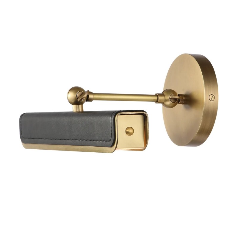 OBRAZÓWKA KINKIET Valise zainspirowana kufrem podróżnym, wykończenie w vintage mosiądzu, skóra smokingowa, klasyczny styl, mała, piękna