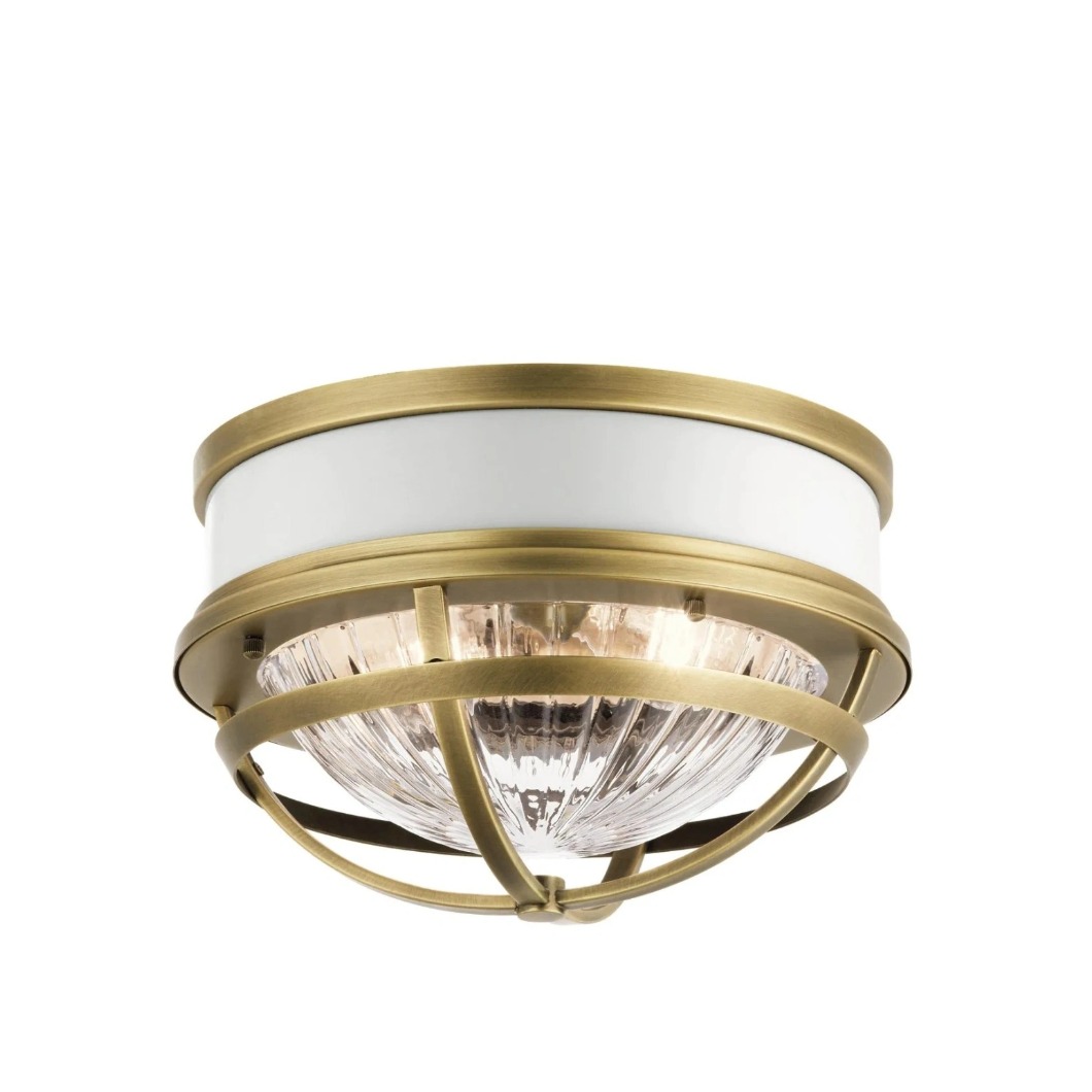 PLAFON Tollis z 2 źródłami światła, wykończenie w naturalnym mosiądzu, kulisty szklany klosz, nowoczesny