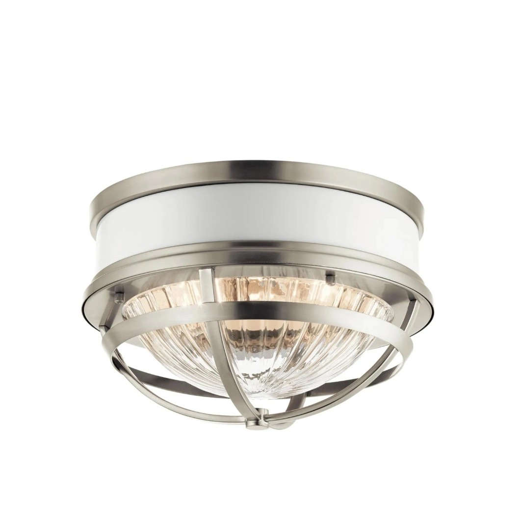 PLAFON Tollis z 2 źródłami światła, wykończenie w szczotkowanym niklu, kulisty szklany klosz, nowoczesny