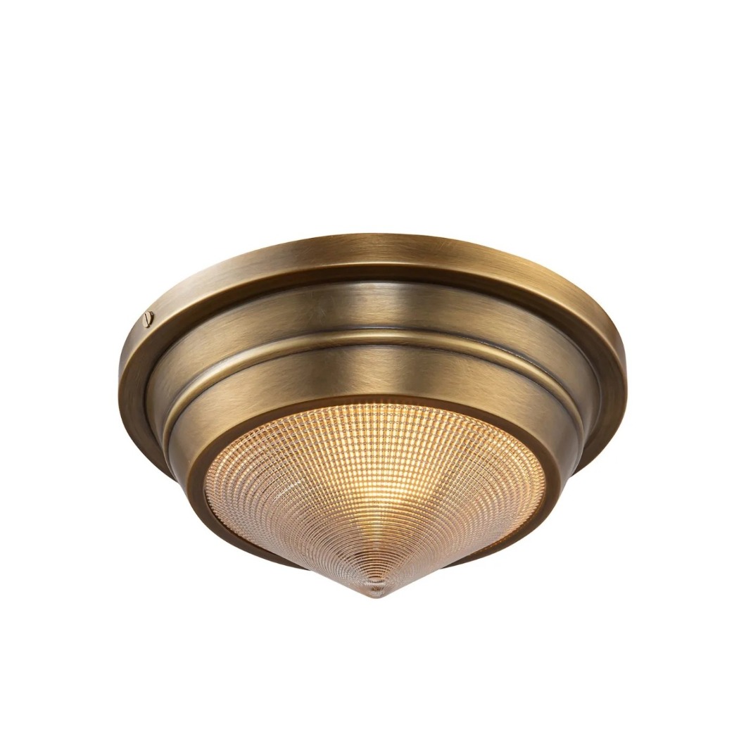 PLAFON Willard z 1 źródłem światła, metalowy oprawa, szklany klosz w formie stożka, klasyczny styl, mosiężny