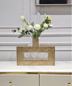 WAZON DEKORACYJNY złoty, ceramiczny, prostokątny z dziurą po środku, wyjątkowa faktura, nowoczesny styl, piękny