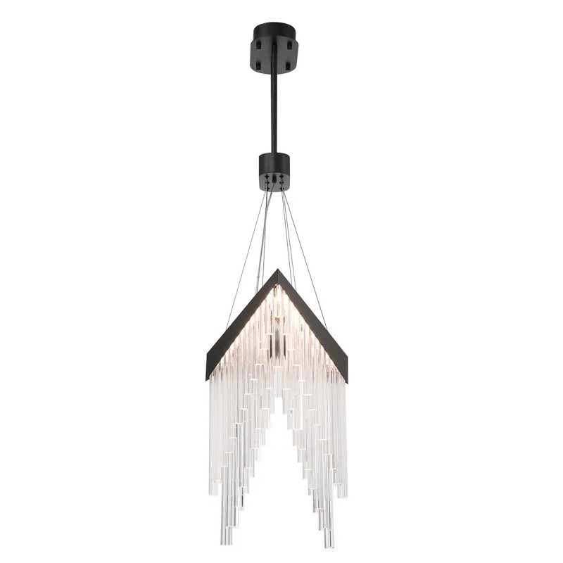 ŻYRANDOL VIVIEN w kształcie litery V, z matowo czarnym detalem i akrylowymi rurkami, nowoczesny design, pięky