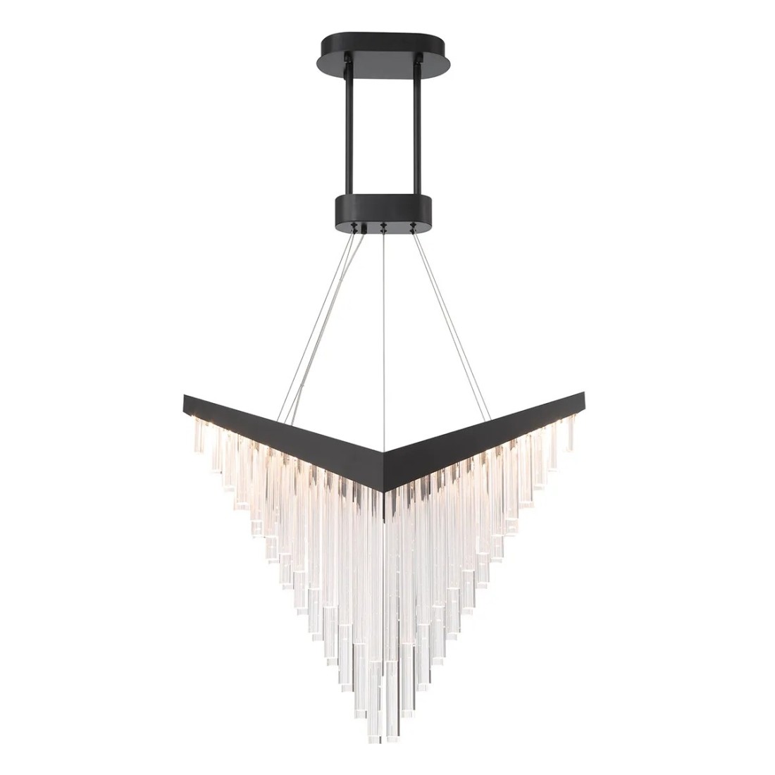 ŻYRANDOL VIVIEN w kształcie litery V, z matowo czarnym detalem i akrylowymi rurkami, nowoczesny design
