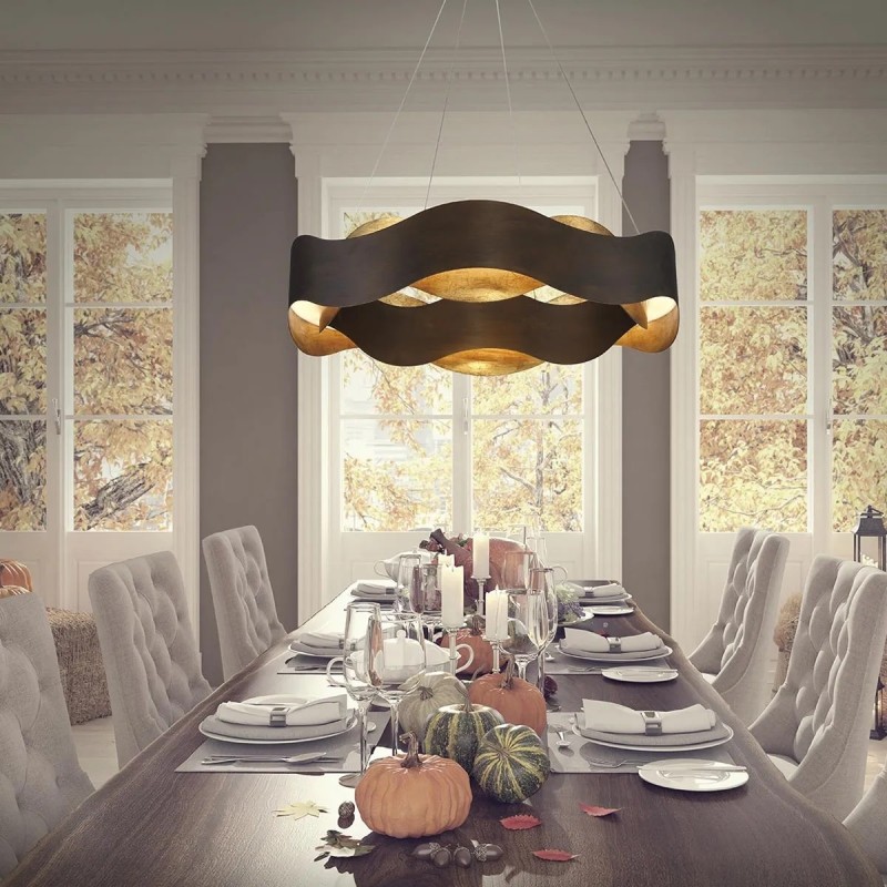 ŻYRANDOL Vaughan o delikatnie falującym kształcie, brązowo-złoty, nowoczesny styl, średni, do jadalni