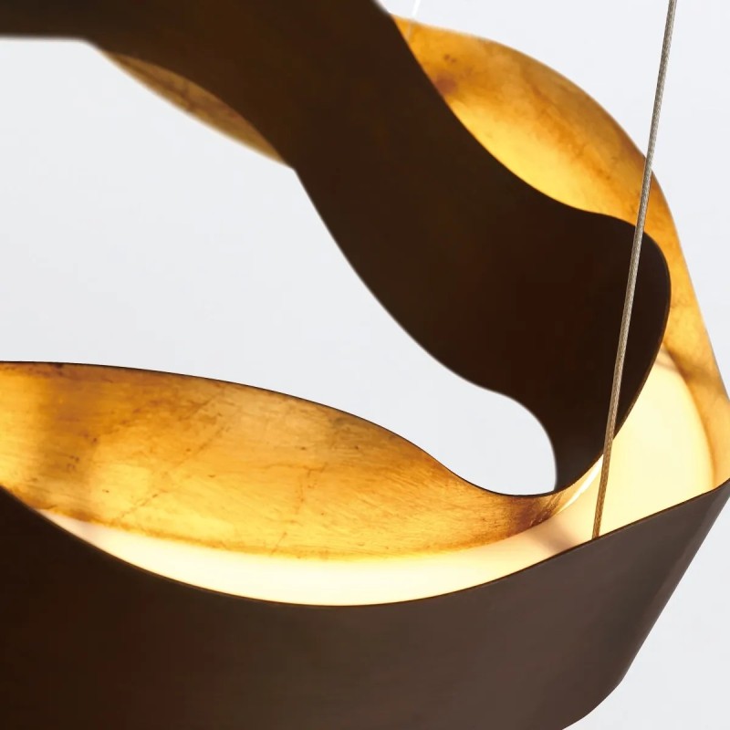 ŻYRANDOL Vaughan o delikatnie falującym kształcie, brązowo-złoty, nowoczesny styl, średni, piękny