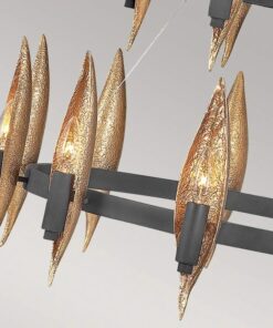 ŻYRANDOL Willow z 18 źródłami światła, czarna rama, złote liście otulające źródło światła, nowoczesna forma, premium