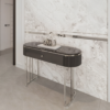KONSOLA Anne Nero Silver na srebrnych, metalowych nogach, czarny ryflowany korpus i blat z konglomeratu marmurowego, praktyczna szuflada - 120 cm
