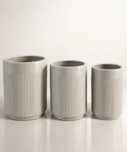 DONICE ceramiczne ryflowane, okrągłe, kaszmirowe, zestaw 3 sztuk, nowoczesne