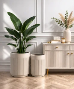 DONICE ceramiczne ryflowane, okrągłe, kaszmirowe, zestaw 3 sztuk, nowoczesne, piekne