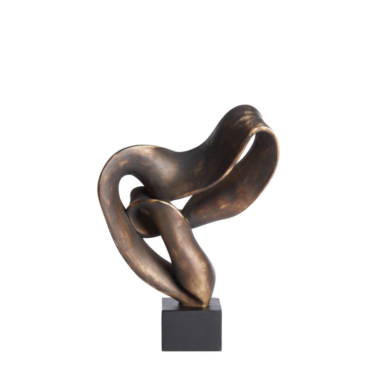 FIGURKA DEKORACYJNA Kajan o abstrakcyjnym kształcie w kolorze antycznego brązu, czarna, kwadratowa podstawa