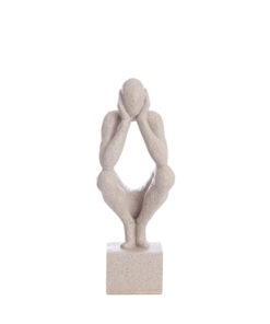 FIGURKA DEKORACYJNA Livno w kolorze taupe, kucająca postać podpierająca głowę, nowoczesny styl