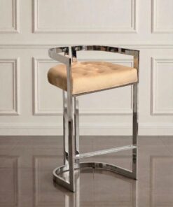 HOKER krzesło barowe na srebrnej, metalowej podstawie, pikowane, tapicerowane siedzisko, nowoczesne, kawowy