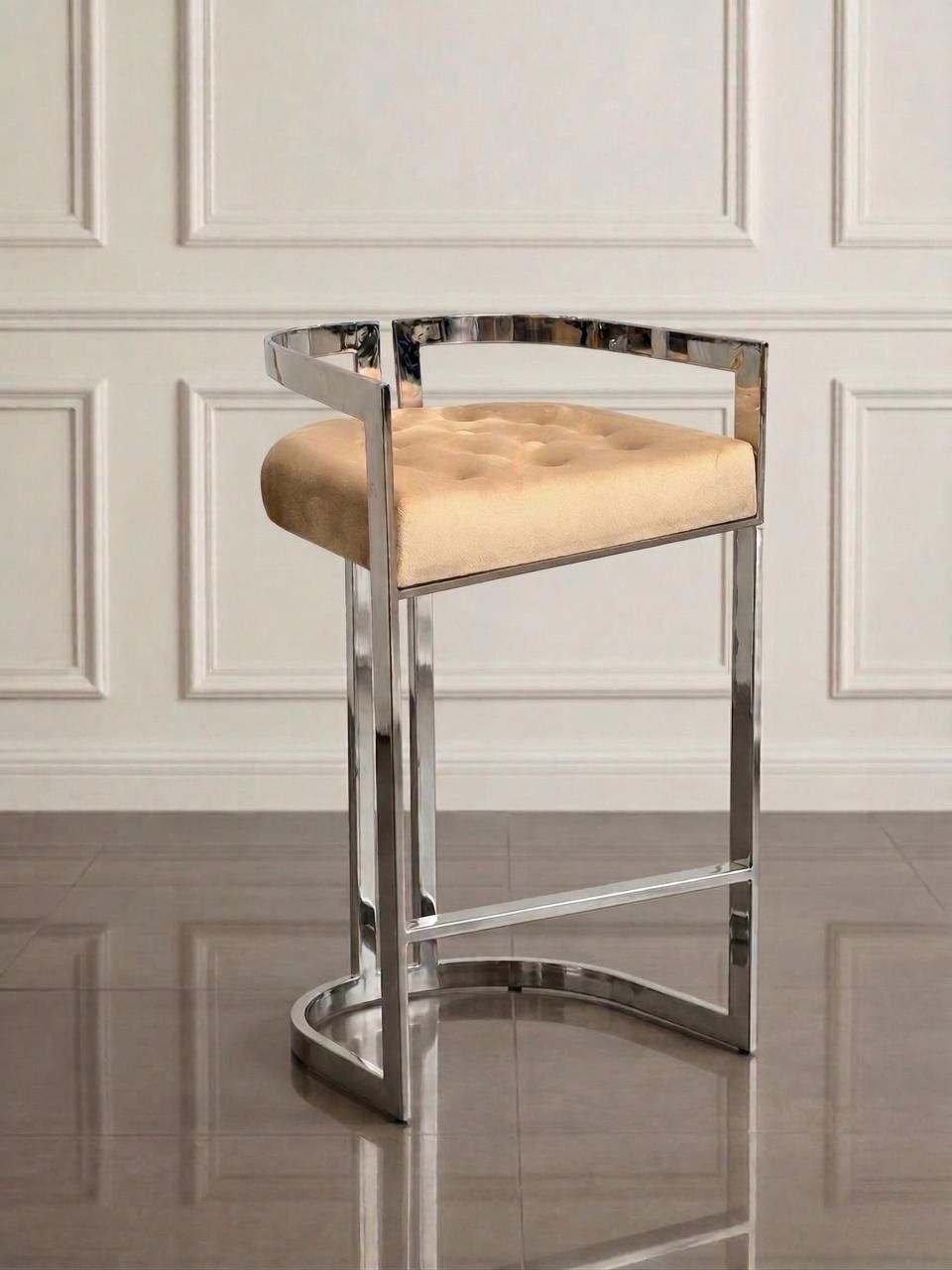HOKER krzesło barowe na srebrnej, metalowej podstawie, pikowane, tapicerowane siedzisko, nowoczesne, kawowy