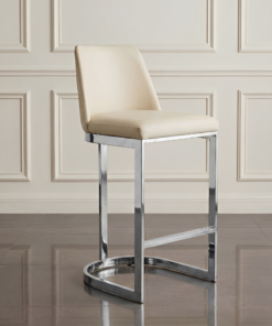KRZESŁO barowe tapicerowane kremowa skóra srebrne nogi styl glamour