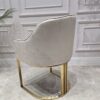 KRZESŁO na złotych szczotkowanych nogach, welurowa, miękka szarobeżowa tapicerka, wygodne oparcie oraz podłokietniki, nowoczesny styl, do salonu