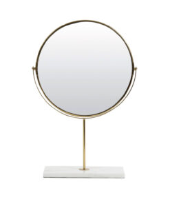 LUSTERKO TOALETKOWE Riesco na białej, prostokątnej, marmurowej podstawie, złoty stelaż, obrotowe, nowoczesny styl