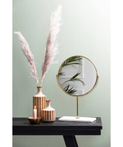 LUSTERKO TOALETKOWE Riesco na białej, prostokątnej, marmurowej podstawie, złoty stelaż, obrotowe, nowoczesny styl, piękne