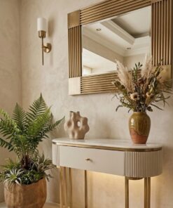 LUSTRO ŚCIENNE prostokątne Majesty w złotej, szczotkowanej ramie ze stali nierdzewnej, ciężkie i bardzo eleganckie, piękne