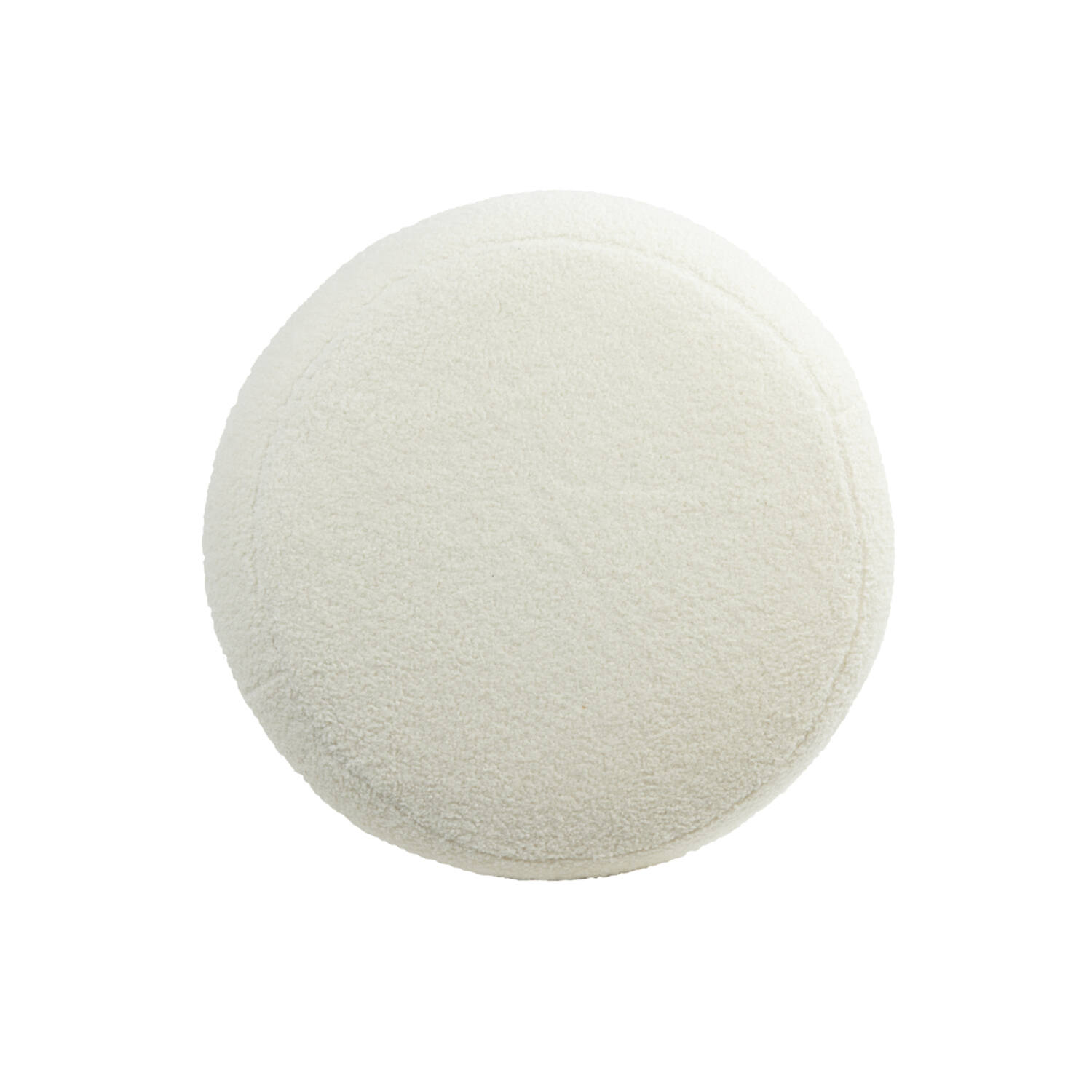 PUF Kimi okrągły na złotej, metalowej podstawie, biała tkanina typu boucle, poziome przeszycia, designerski styl, wyjątkowy