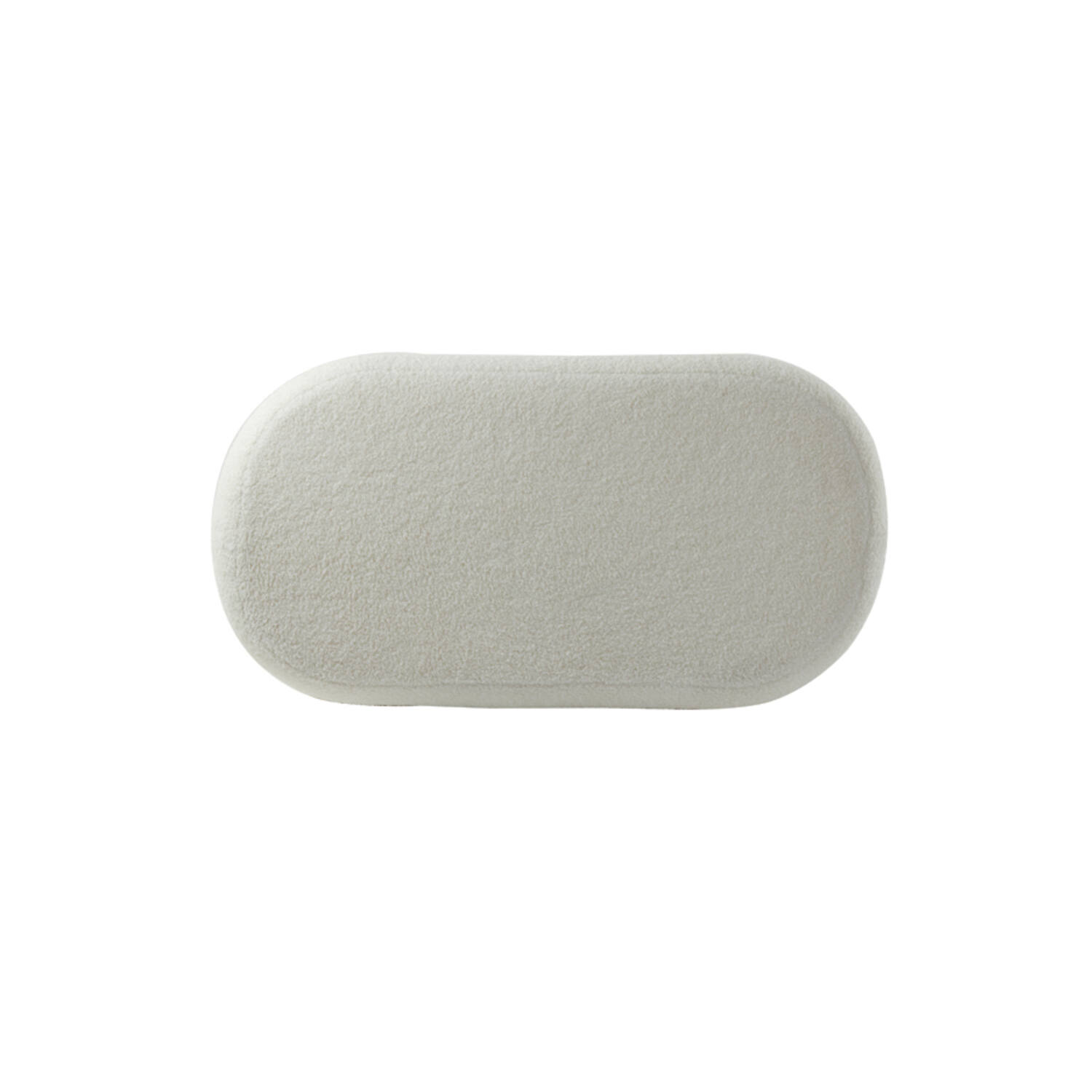 PUF Lyall podłużny na złotej, metalowej podstawie, kremowa tkanina typu boucle, poziome przeszycia, designerski styl, wyjątkowy