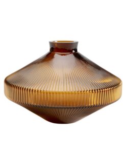 WAZON SZKLANY Daphne okrągły, zwężany ku dołowi i ku górze, brązowy kolor, prążkowana powierzchnia, nowoczesny styl