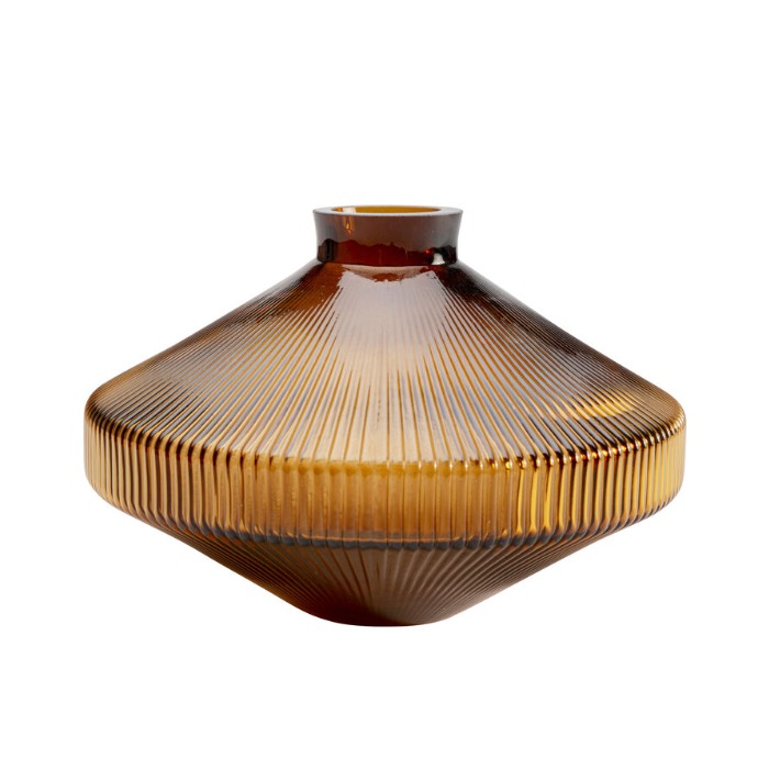 WAZON SZKLANY Daphne okrągły, zwężany ku dołowi i ku górze, brązowy kolor, prążkowana powierzchnia, nowoczesny styl