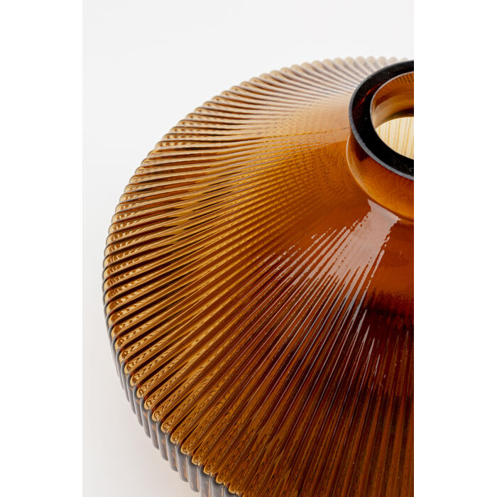 WAZON SZKLANY Daphne okrągły, zwężany ku dołowi i ku górze, brązowy kolor, prążkowana powierzchnia, nowoczesny styl, wyjątkowy