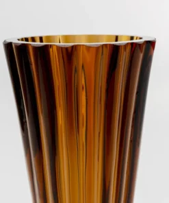 WAZON SZKLANY Daphne z kulistą podstawą i zwężaną szyjką, okrągły, brązowy kolor, prążkowana powierzchnia, nowoczesny, piękny