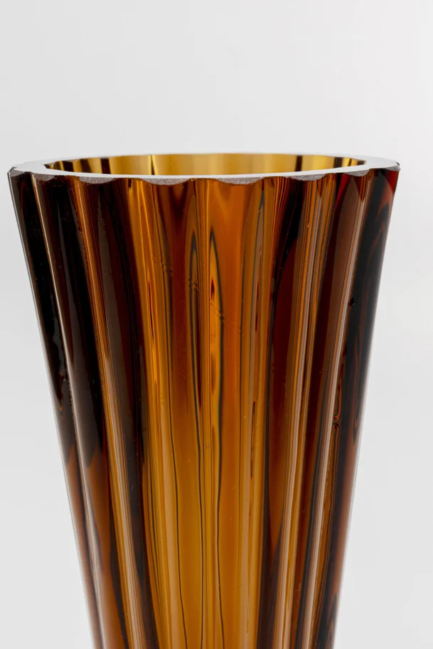 WAZON SZKLANY Daphne z kulistą podstawą i zwężaną szyjką, okrągły, brązowy kolor, prążkowana powierzchnia, nowoczesny, piękny