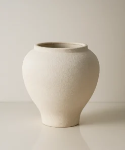 WAZON beżowy z kamionki, mrozoodporny, cylindryczny kształt, wyjątkowa faktura, nowoczesny styl