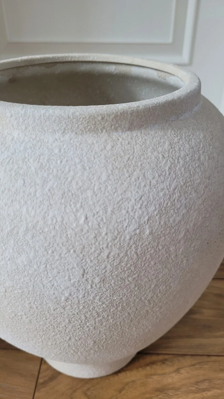 WAZON beżowy z kamionki, mrozoodporny, cylindryczny kształt, wyjątkowa faktura, nowoczesny styl, premium