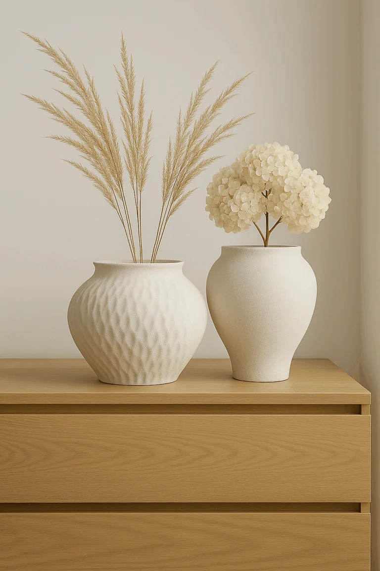 WAZON beżowy z kamionki, mrozoodporny, cylindryczny kształt, wyjątkowa faktura, nowoczesny styl, wyjątkowy