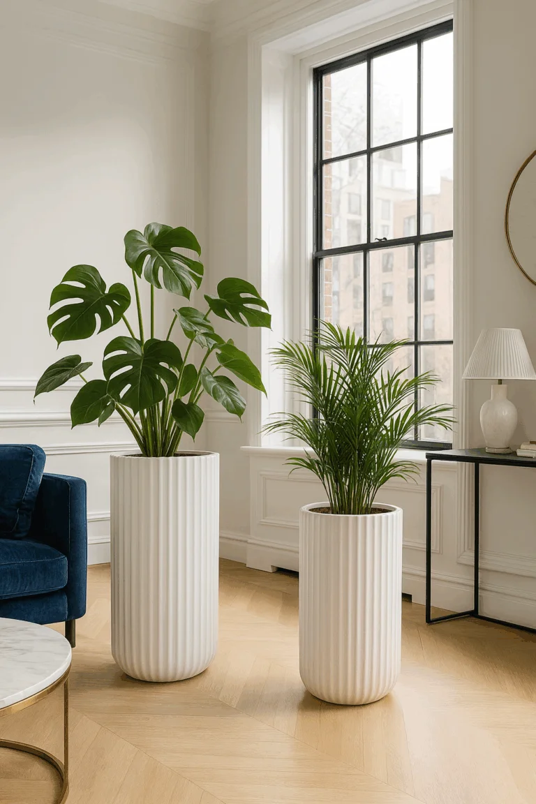 ZESTAW 2 DONIC wysokie, okrągłe, ryflowane, białe z ceramiki mrozoodpornej, ekskluzywny