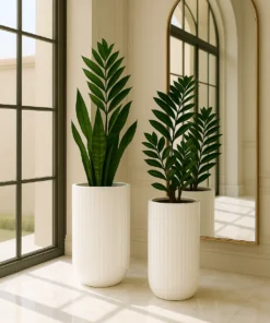 ZESTAW 2 DONIC wysokie, okrągłe, ryflowane, białe z ceramiki mrozoodpornej, piękny