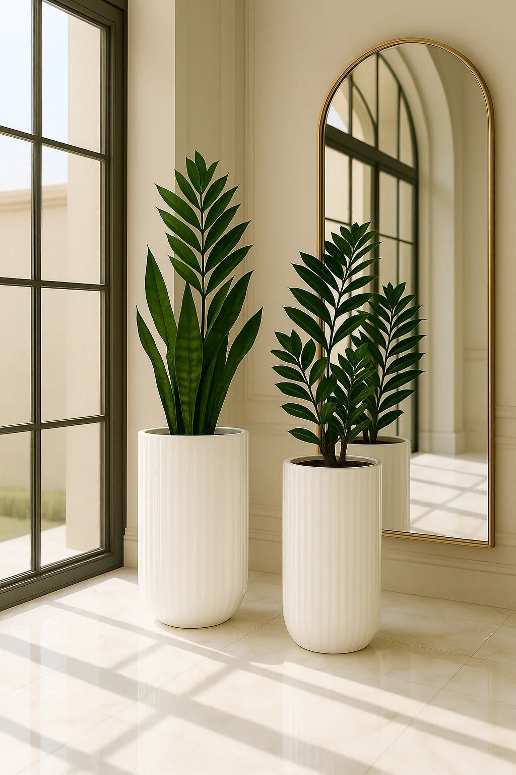 ZESTAW 2 DONIC wysokie, okrągłe, ryflowane, białe z ceramiki mrozoodpornej, piękny