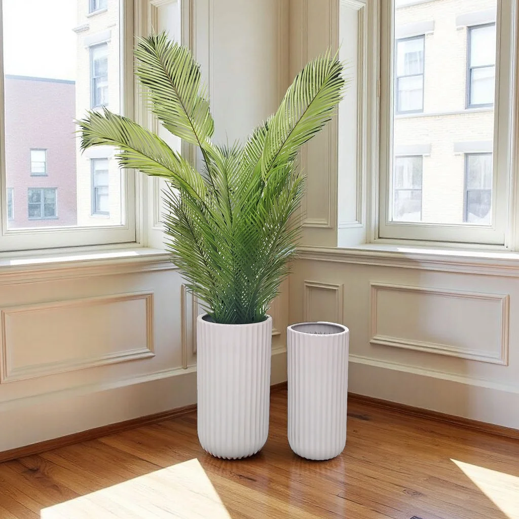 ZESTAW 2 DONIC wysokie, okrągłe, ryflowane, białe z ceramiki mrozoodpornej, premium