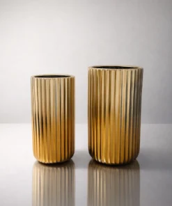 ZESTAW 2 DONIC wysokie, okrągłe, ryflowane, złote szczotkowane z ceramiki mrozoodpornej