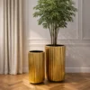 ZESTAW 2 DONIC wysokie, okrągłe, ryflowane, złote szczotkowane z ceramiki mrozoodpornej, do salonu