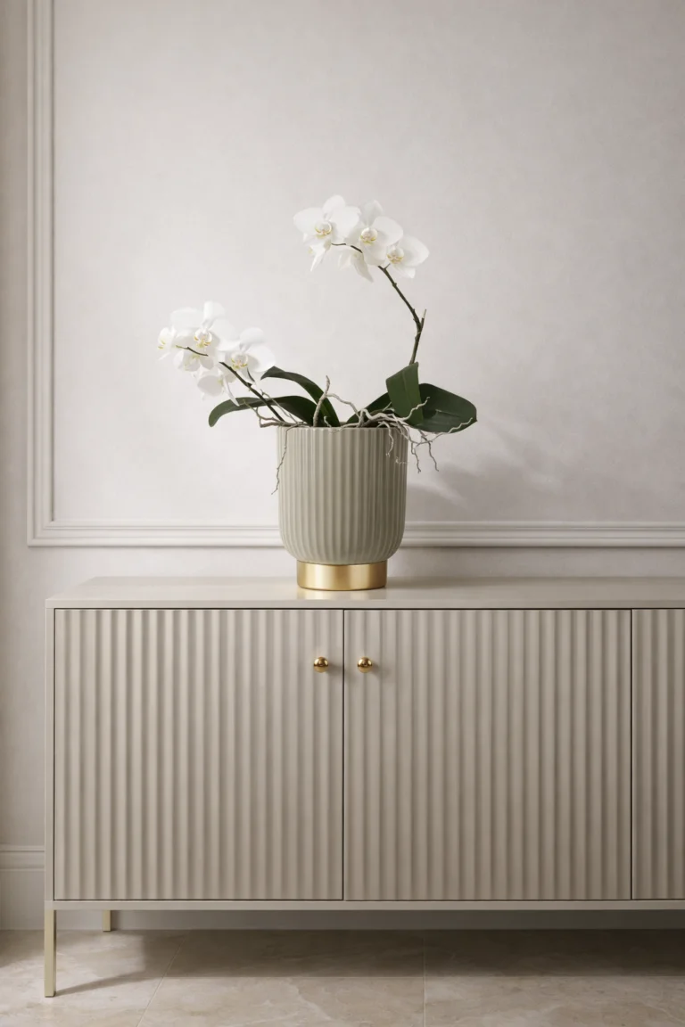 ZESTAW 3 DONIC ryflowanych, kaszmirowe, złoty pasek u dołu, z ceramiki mrozoodpornej, idealne do ogrodu, piękne