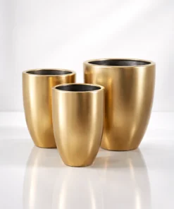 ZESTAW 3 DONIC z ceramiki mrozoodpornej, złote szczotkowane, zwężane ku dołowi, duże rozmiary